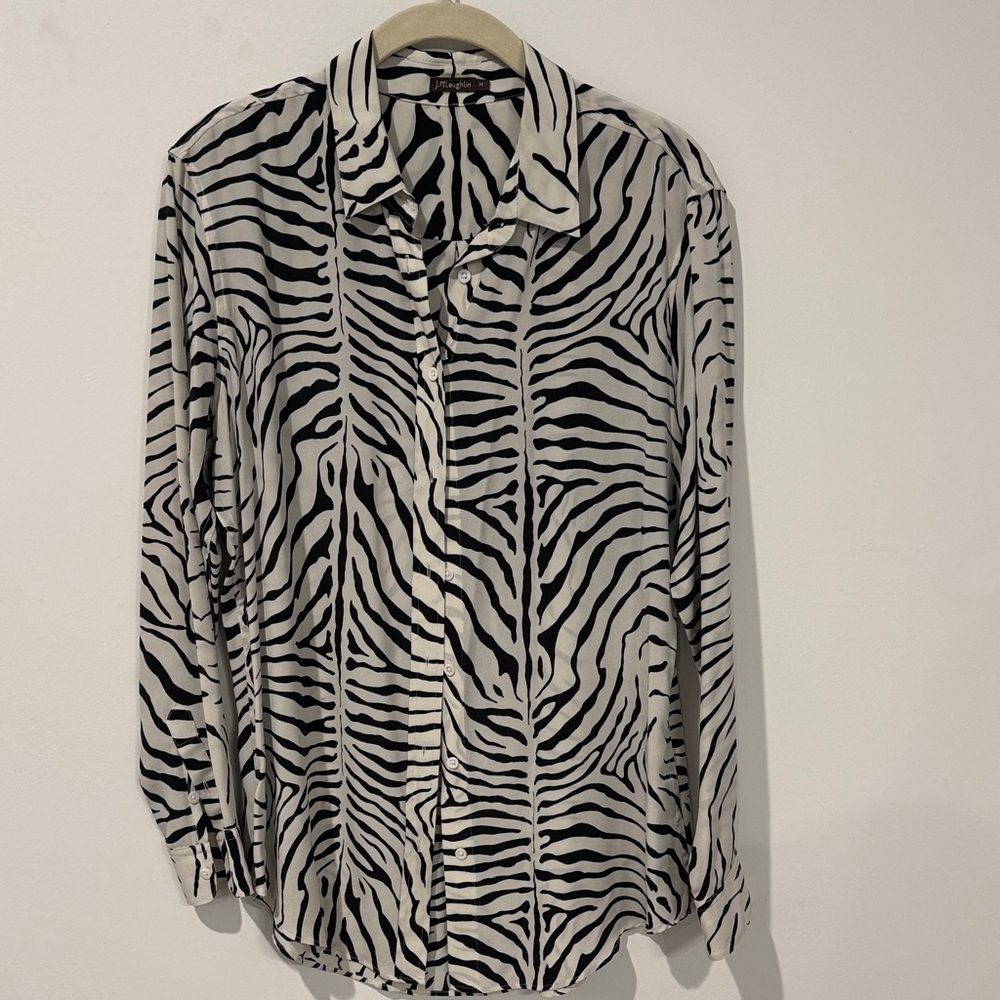 J. McLaughlin Black and White Zebra Print Blouse